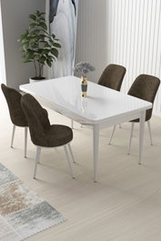 Hanah Home Juego de mesa y sillas de comedor de 5 piezas Blanco y Marrón